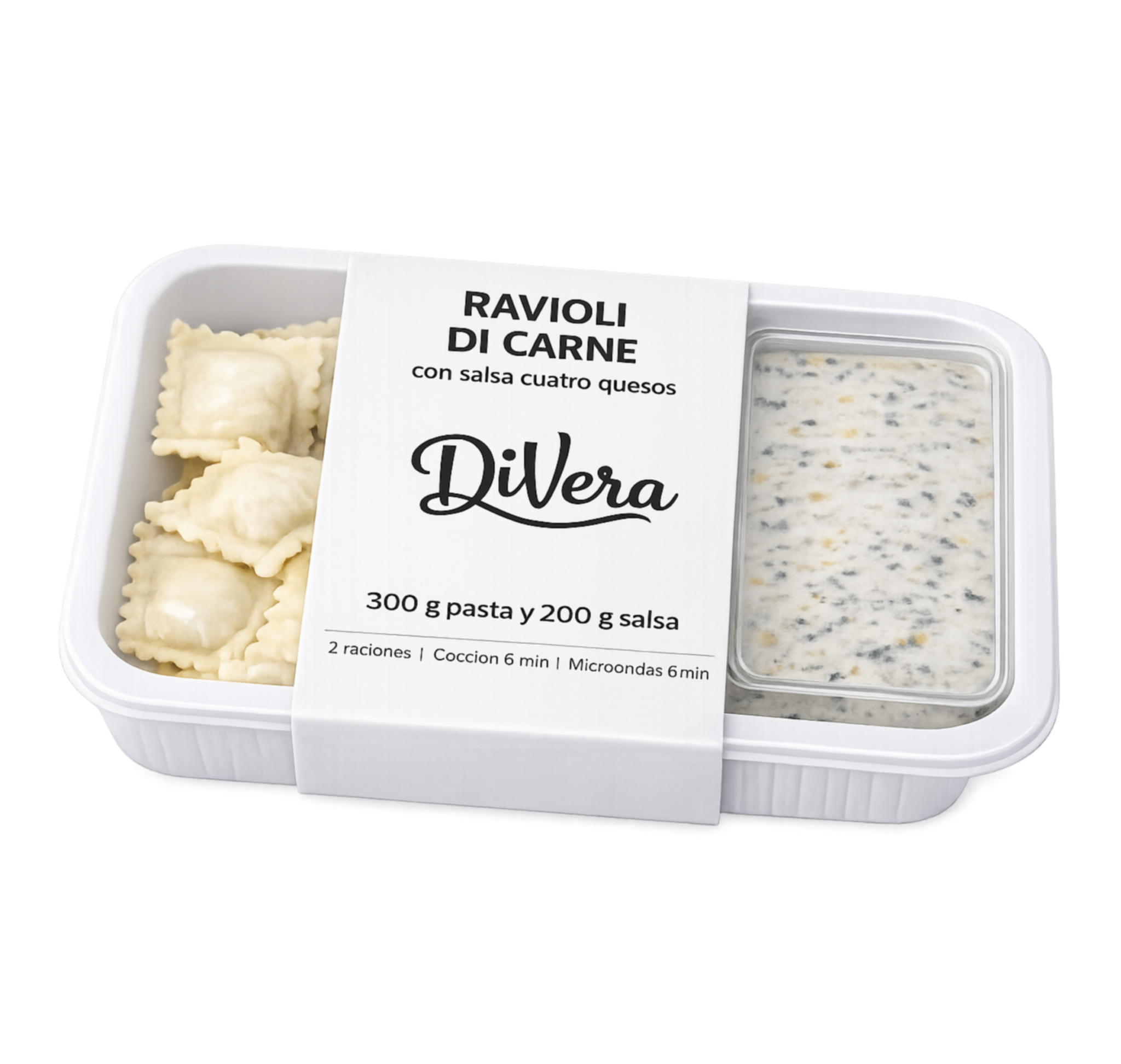 RAVIOLI CARNE CON SALSA 4 QUESOS